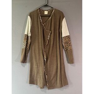 Grace & Emma‎ Cardigan Women S/M Brown Excellent Mixed Media Leopard Stripe